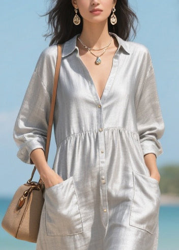 Fine Grey V Neck Patchwork Tulle Long Dresses Summer