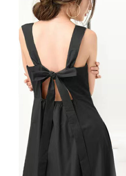 Fine Khaki Back Lace Up Exra Large Hem Cotton Dress Summer