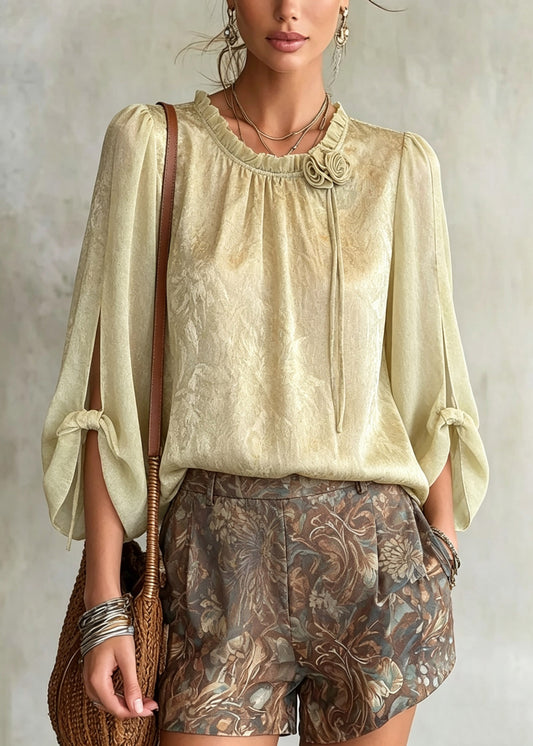 Fine Light Green Floral Print Chiffon Shirt Half Sleeve