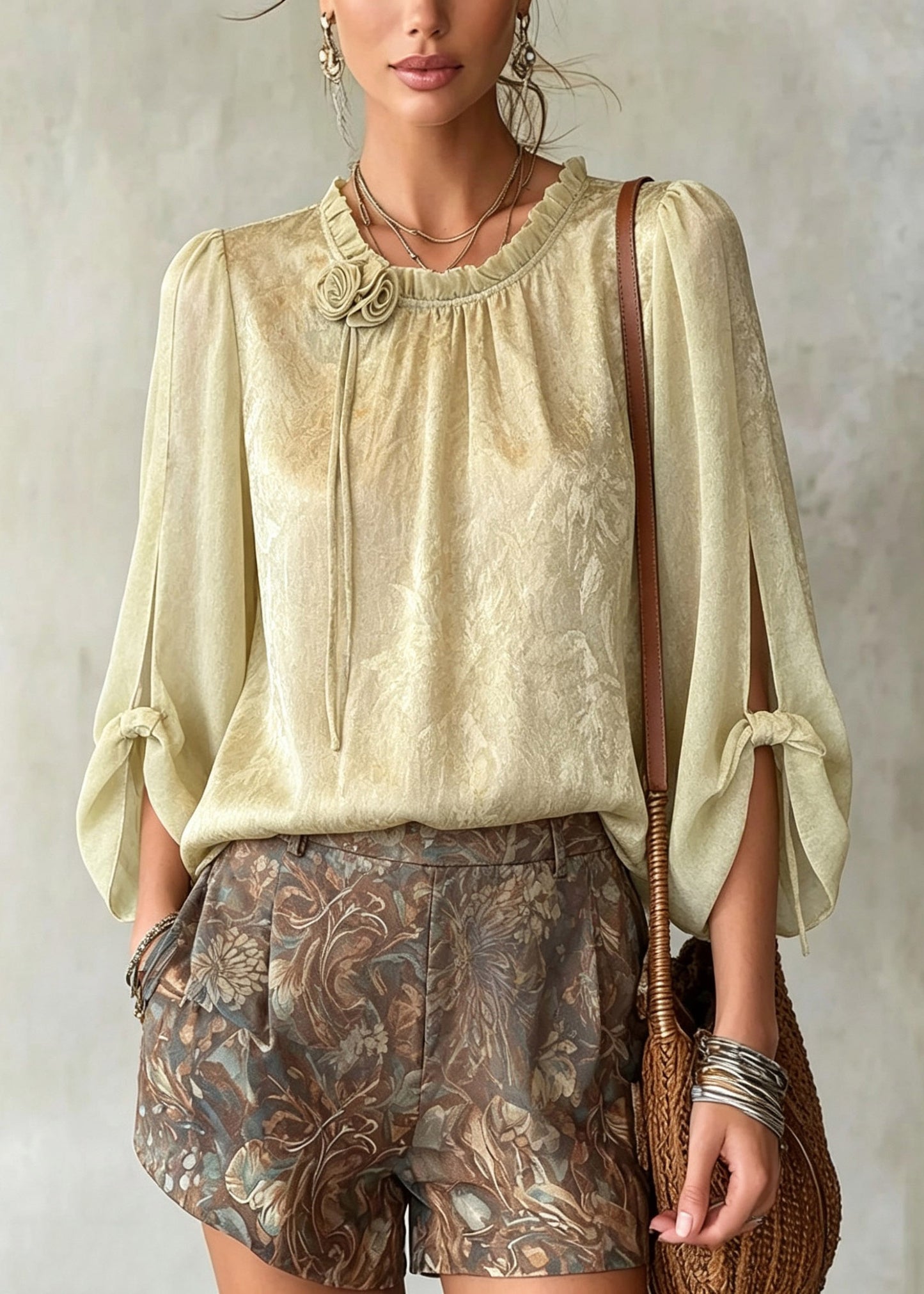 Fine Light Green Floral Print Chiffon Shirt Half Sleeve