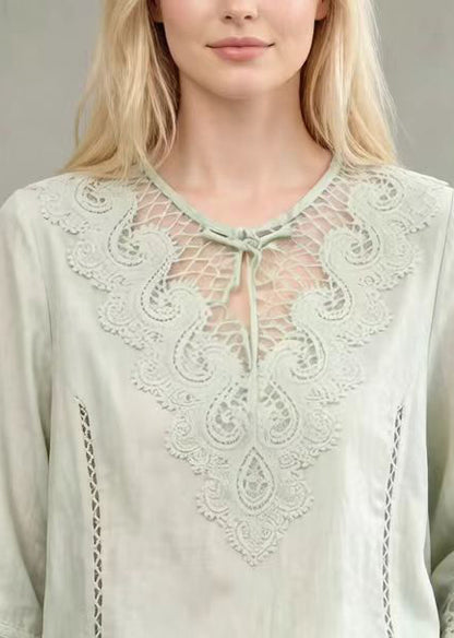 Fine Light Green Hollow Out Lace Patchwork Cotton Tanks Summer