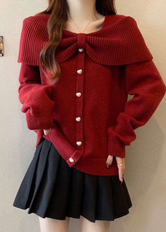 Fine Mulberry Love Buttons Warm Knit Sweater Tops Winter