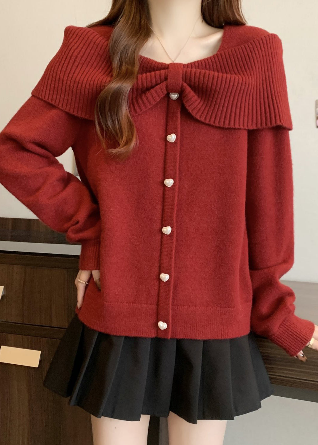 Fine Mulberry Love Buttons Warm Knit Sweater Tops Winter