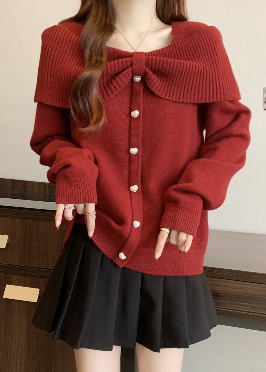 Fine Mulberry Love Buttons Warm Knit Sweater Tops Winter