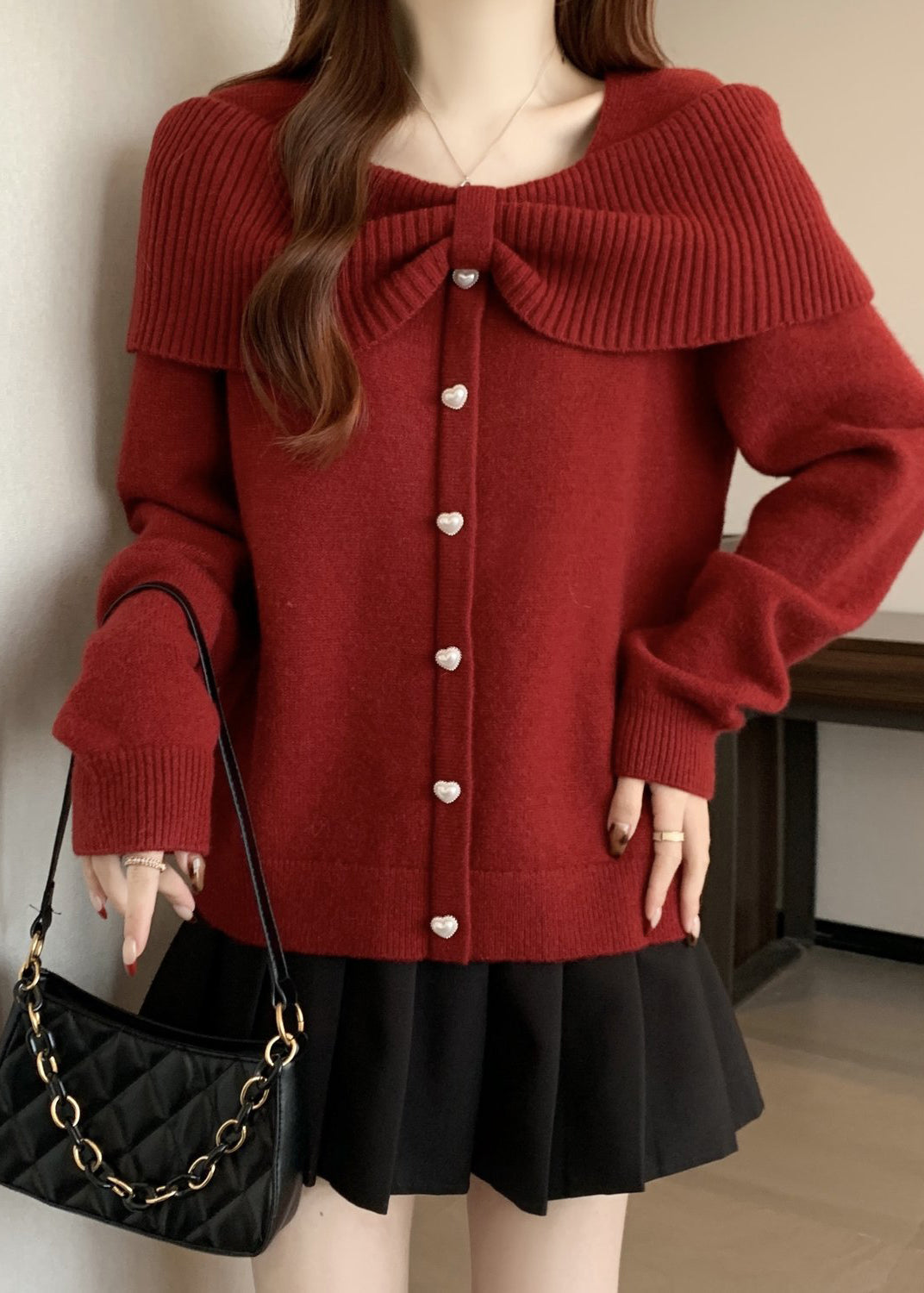 Fine Mulberry Love Buttons Warm Knit Sweater Tops Winter