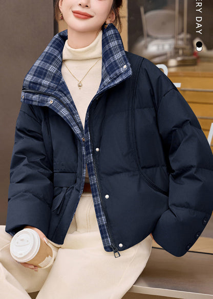 Fine Navy Oversized Patchwork Duck Down Coats Winter