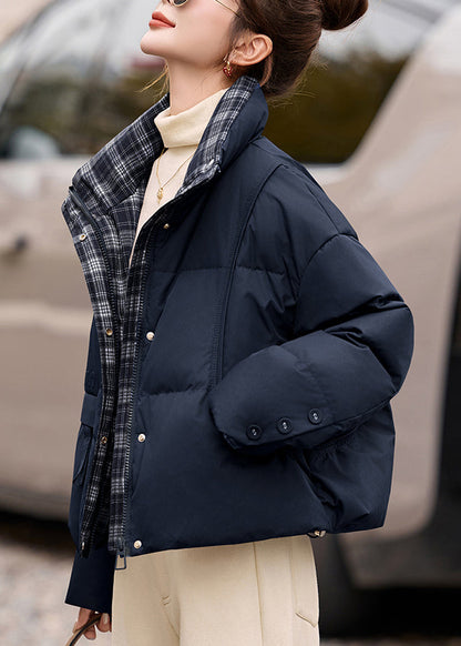 Fine Navy Oversized Patchwork Duck Down Coats Winter