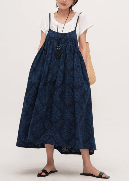 Fine Navy Print Exra Large Hem Cotton Sundress Summer