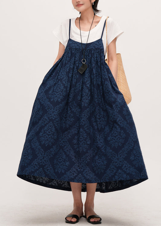 Fine Navy Print Exra Large Hem Cotton Sundress Summer