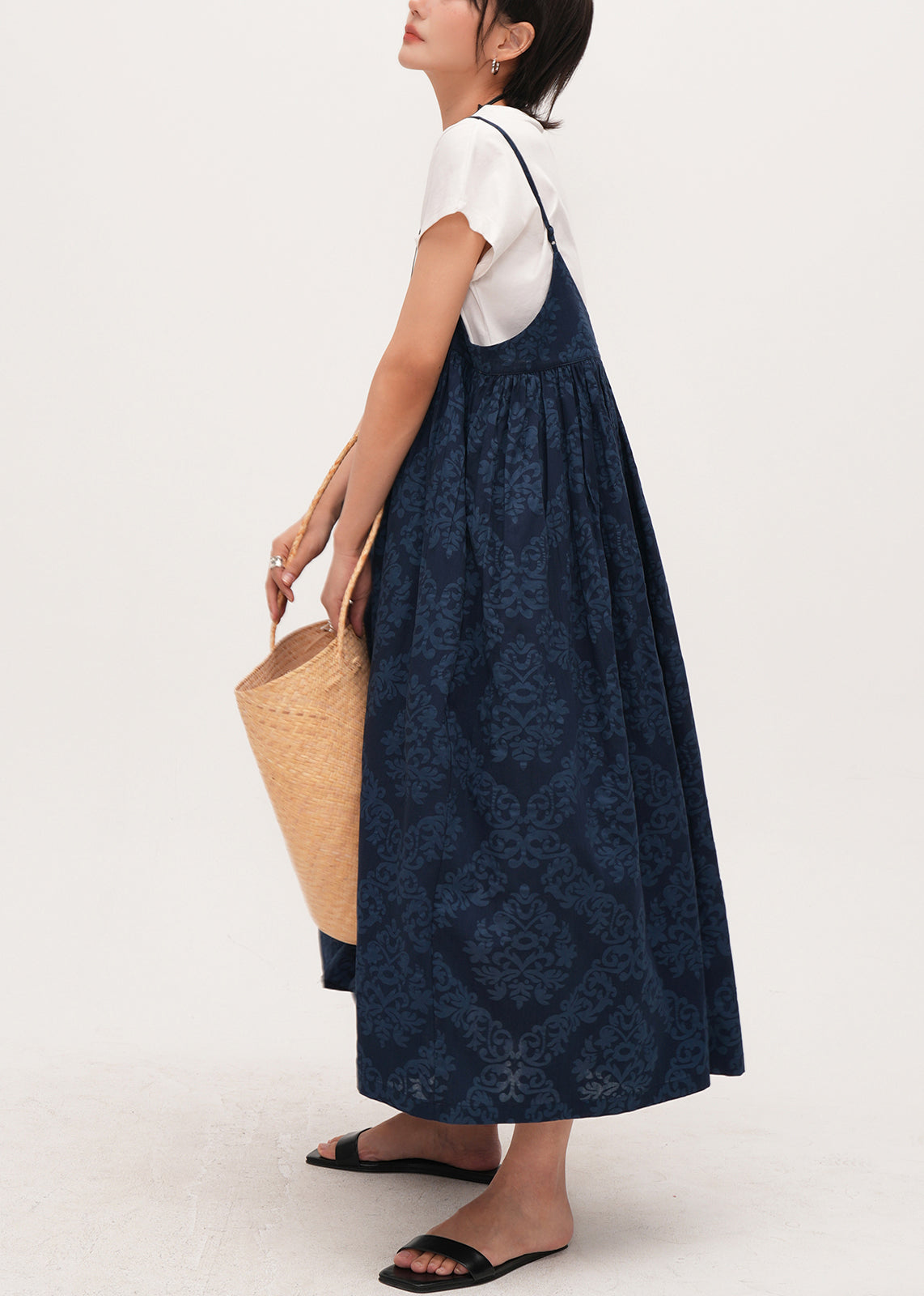 Fine Navy Print Exra Large Hem Cotton Sundress Summer