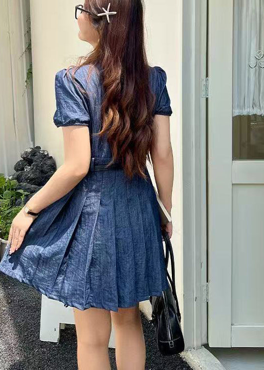 Fine Navy Tunic Denim Pleated Dress Summer
