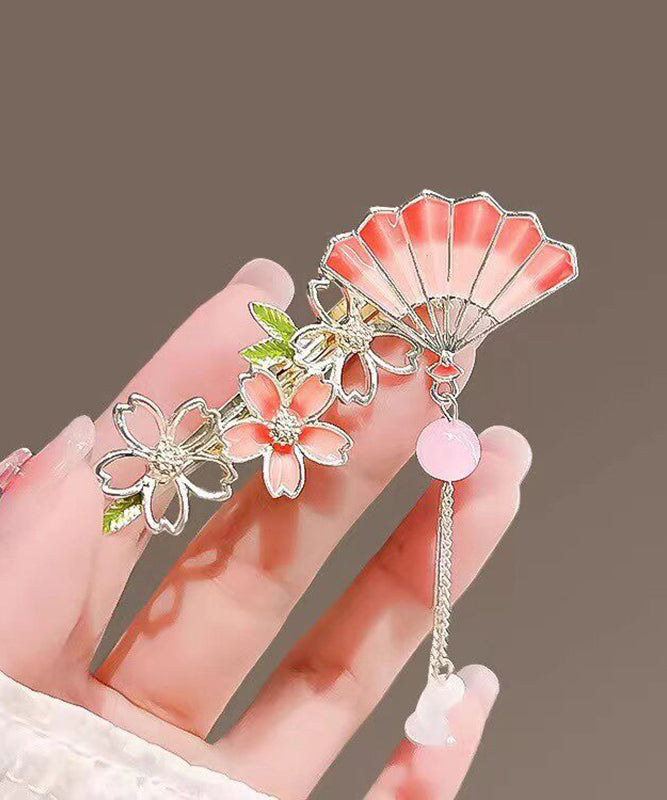 Fine Pink Alloy Zircon Floral Fan Tassel Hairpin