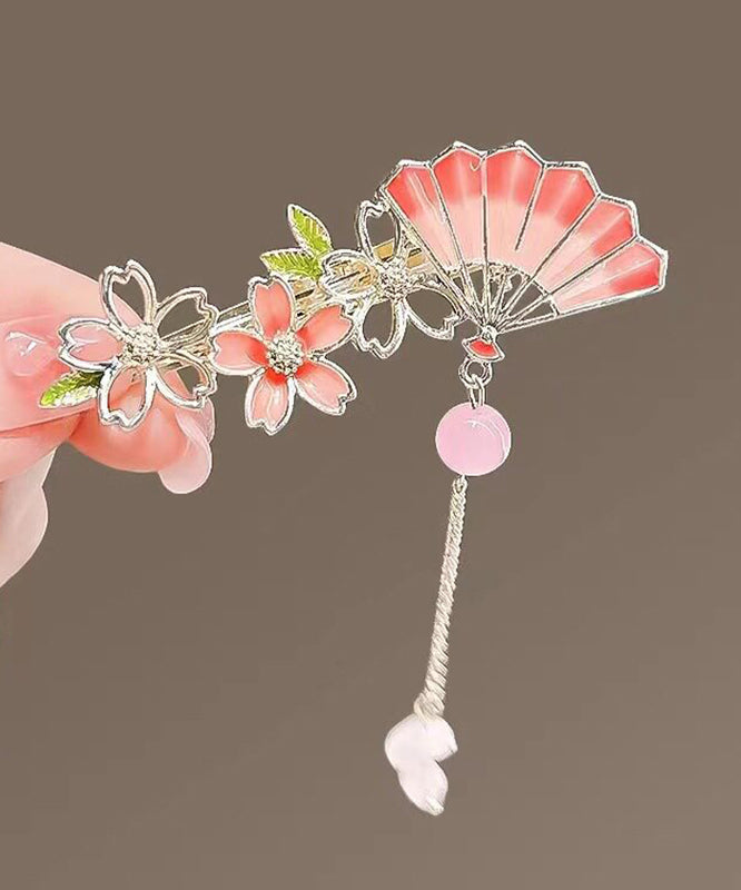 Fine Pink Alloy Zircon Floral Fan Tassel Hairpin