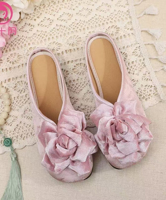 Fine Pink Jacquard Satin Fabric Handmade Flip Flops