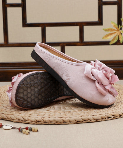 Fine Pink Jacquard Satin Fabric Handmade Flip Flops