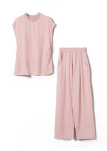 Load image into Gallery viewer, Fine Pink O-Neck Top And Wide Leg Pants Silk Linen Two Pieces Set Summer