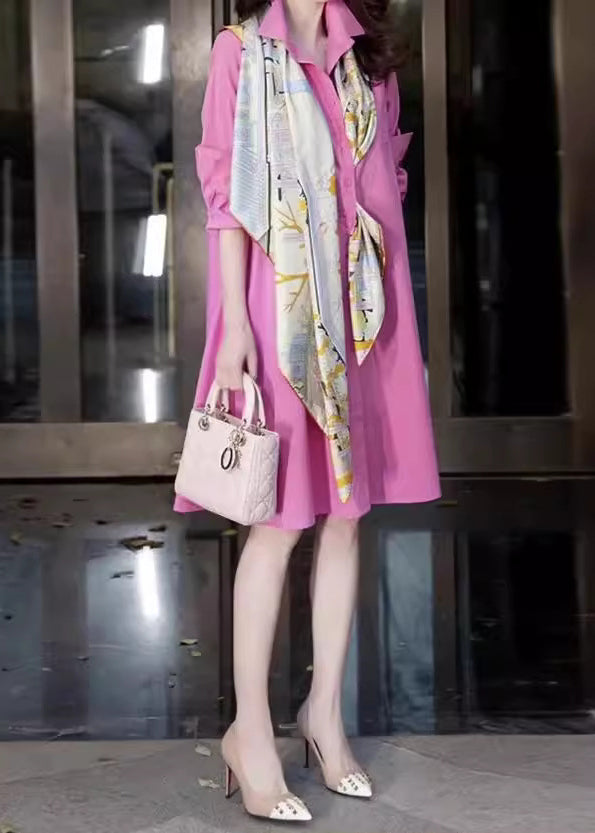 Fine Pink Peter Pan Collar Patchwork Fake Two Pieces Long Shirts Dress Spring