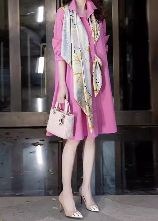 Fine Pink Peter Pan Collar Patchwork Fake Two Pieces Long Shirts Dress Spring