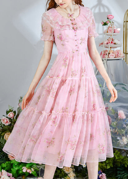Fine Pink Print Chiffon Party Dress Summer