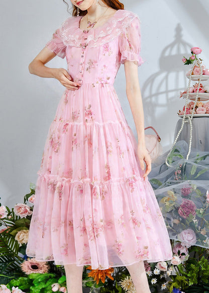Fine Pink Print Chiffon Party Dress Summer
