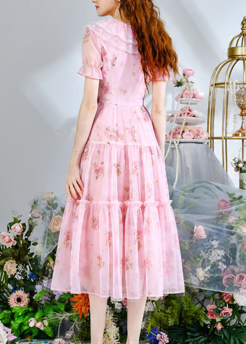 Fine Pink Print Chiffon Party Dress Summer