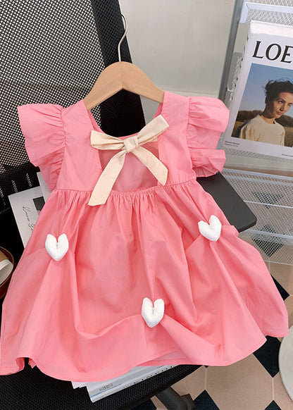 Fine Pink Ruffled Heart Patchwork Cotton Kids Girls Dresses Summer