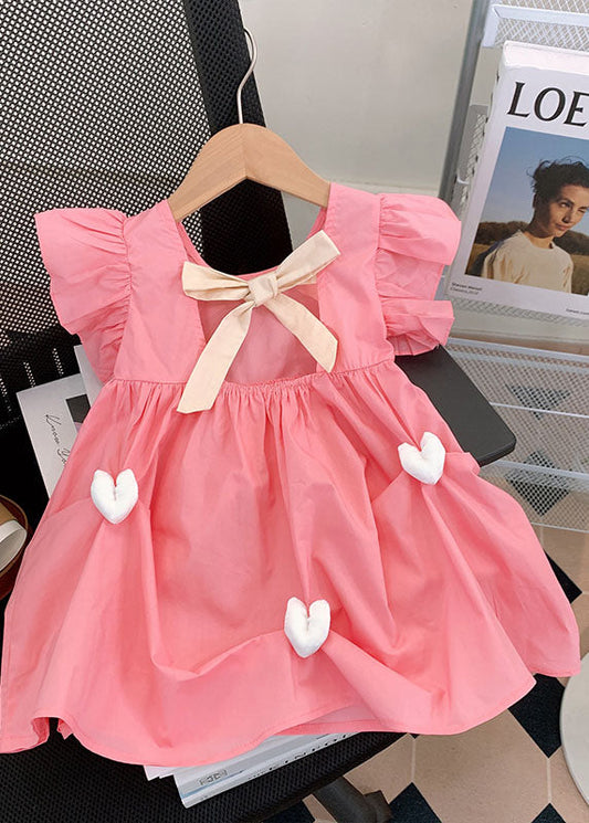 Fine Pink Ruffled Heart Patchwork Cotton Kids Girls Dresses Summer