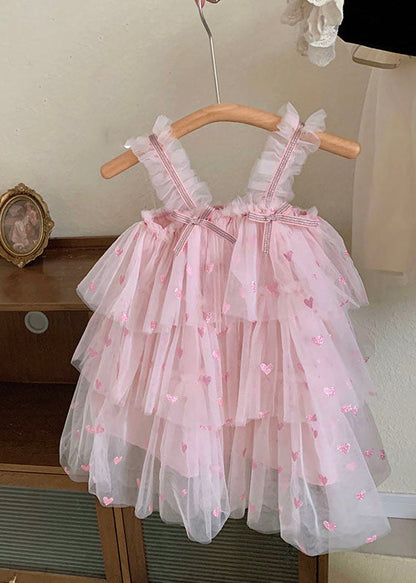 Fine Pink Ruffled Layered Patchwork Tulle Baby Girls Dresses Summer
