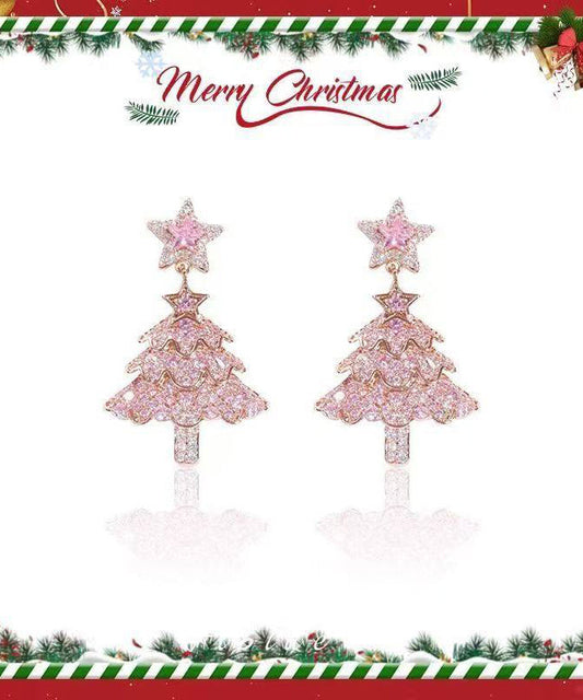 Fine Pink Zircon Christmas Tree Drop Earrings