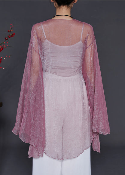 Fine Purple Asymmetrical Silk Loose Cardigan Summer