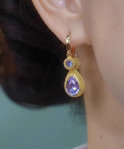 Fine Purple Copper Alloy Zircon Crystal Pomegranate Water Droplet Drop Earrings