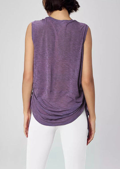 Fine Purple Drawstring Cotton Beach Vest Sleeveless
