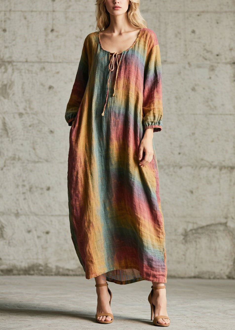 Fine Rainbow Oversized Tie Dye Cotton Dress Fall