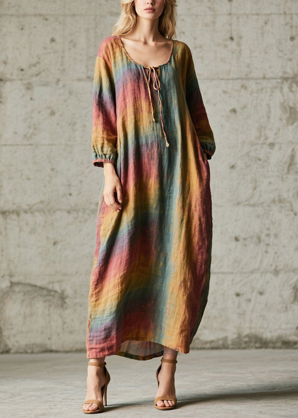 Fine Rainbow Oversized Tie Dye Cotton Dress Fall