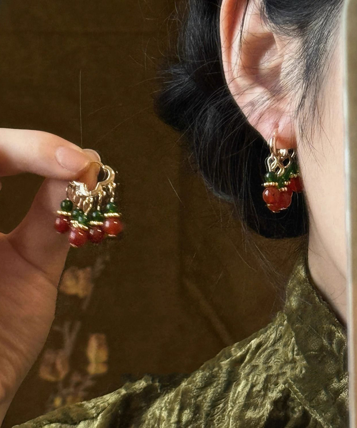 Fine Rainbow Sterling Silver Overgild Beading Hoop Earrings