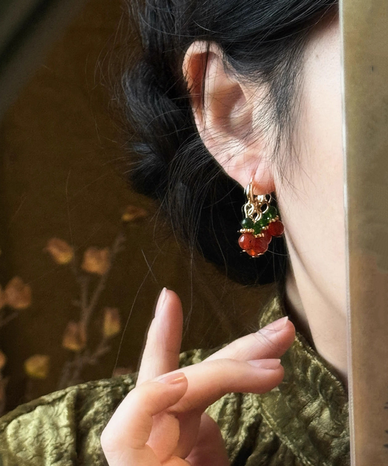 Fine Rainbow Sterling Silver Overgild Beading Hoop Earrings