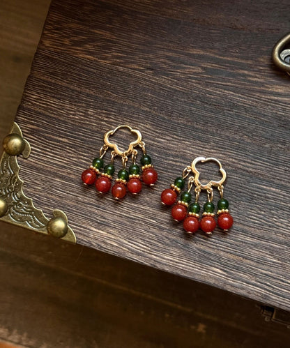 Fine Rainbow Sterling Silver Overgild Beading Hoop Earrings