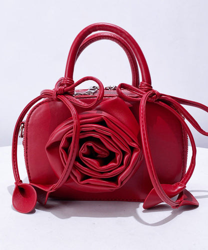 Fine Red 3D Flower Solid Durable Faux Leather Tote Handbag