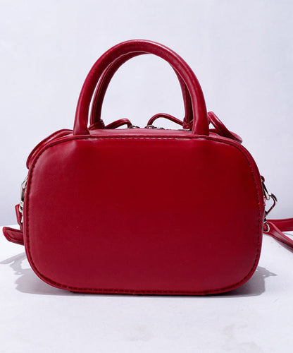 Fine Red 3D Flower Solid Durable Faux Leather Tote Handbag
