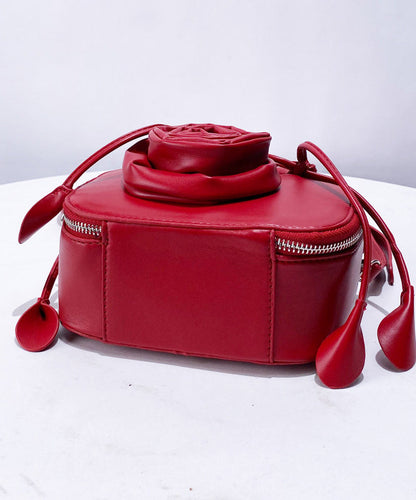 Fine Red 3D Flower Solid Durable Faux Leather Tote Handbag