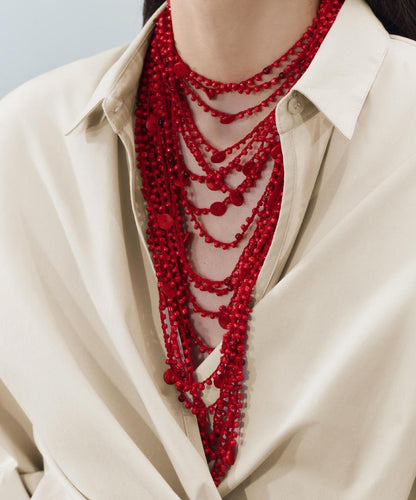 Fine Red Alloy Multi-Layer Beading Necklace