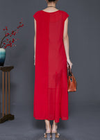 Fine Red Draping Chiffon Holiday Dress Sleeveless