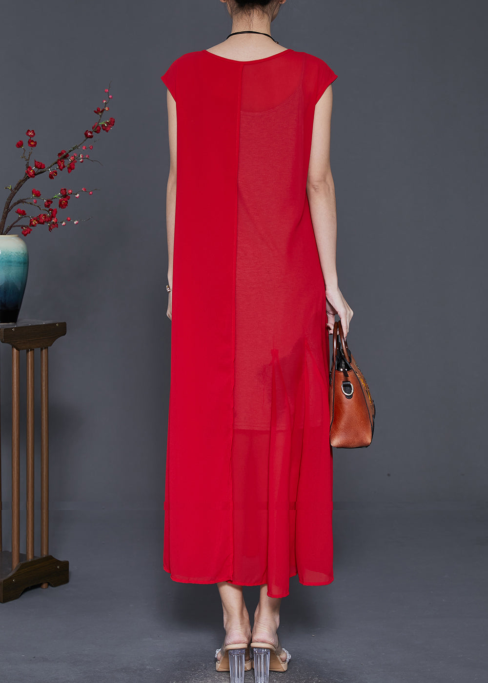 Fine Red Draping Chiffon Holiday Dress Sleeveless