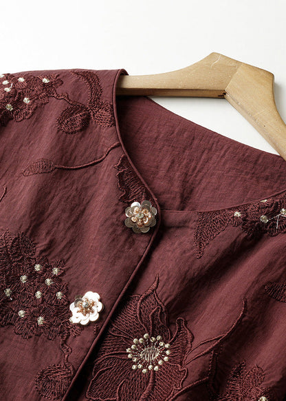 Fine Red Embroidered Patchwork Loose Cotton Coats Spring