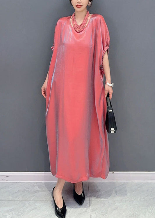 Fine Red O-Neck Patchwork Long Dress Lantern Sleeve
