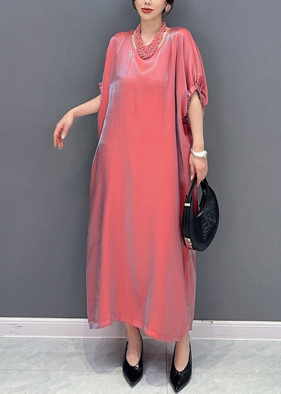 Fine Red O-Neck Patchwork Long Dress Lantern Sleeve
