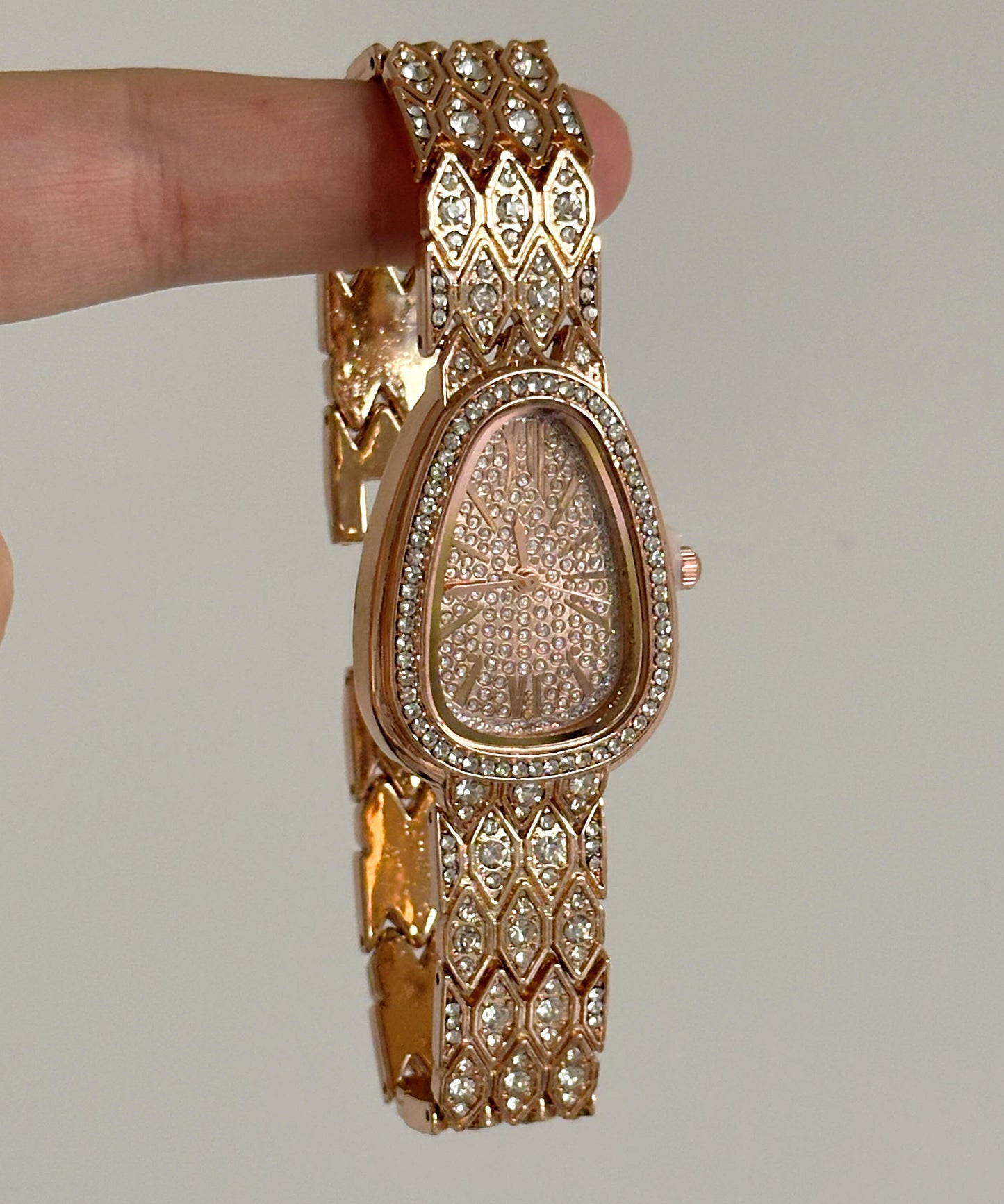 Fine Rose Metal Zircon Quartz Movement Snakelike Watches