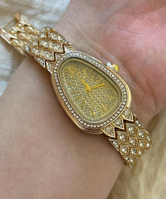 Fine Rose Metal Zircon Quartz Movement Snakelike Watches