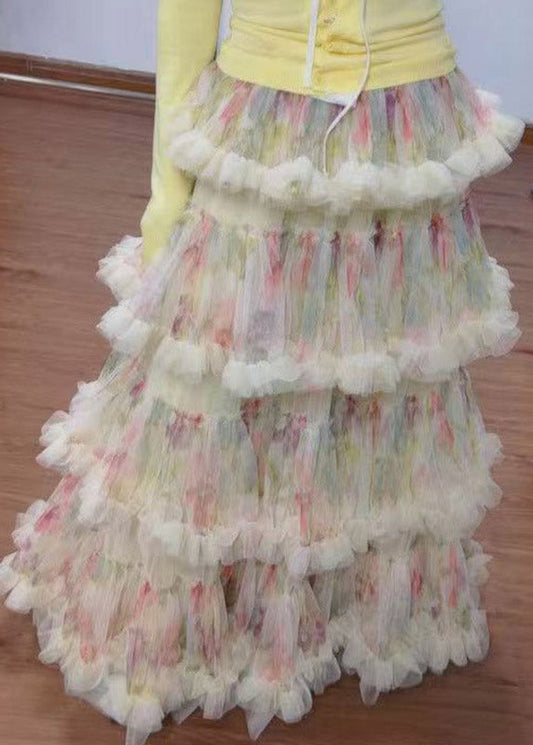 Fine Ruffled Layered Patchwork Tulle A Line Cake Skirt