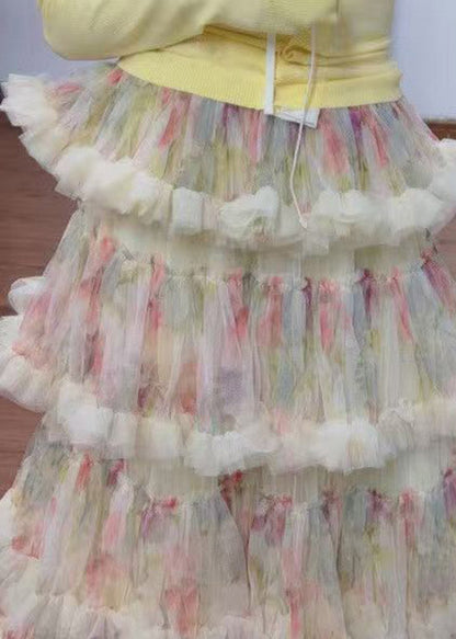 Fine Ruffled Layered Patchwork Tulle A Line Cake Skirt